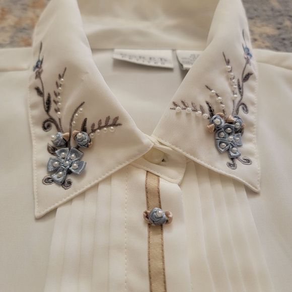 Vintage Koret Petites Women's 10 White Button Up Beaded Embroidered Collar - Picture 3 of 8